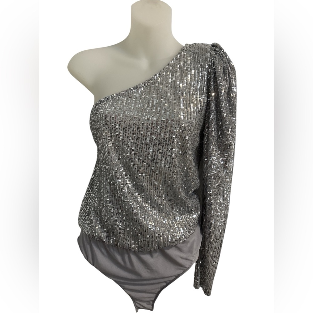 Zara Shimmering Silver Sequin Top Large